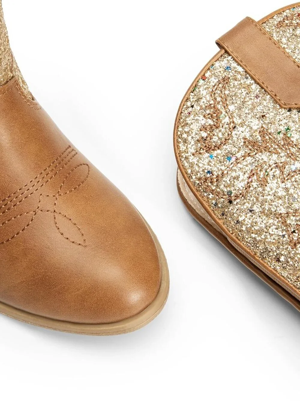 Dream Pairs Girls/Brown Gold  Embroidered Cowgirl Stylish Girls Mid Calf Shoes